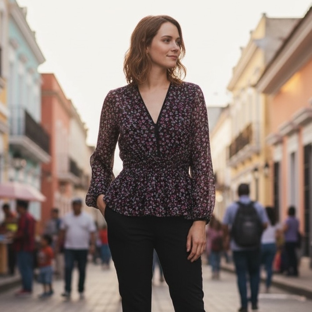 🌸 The Kooples | Sheer Floral Peplum Blouse | Size 2 (US Medium)